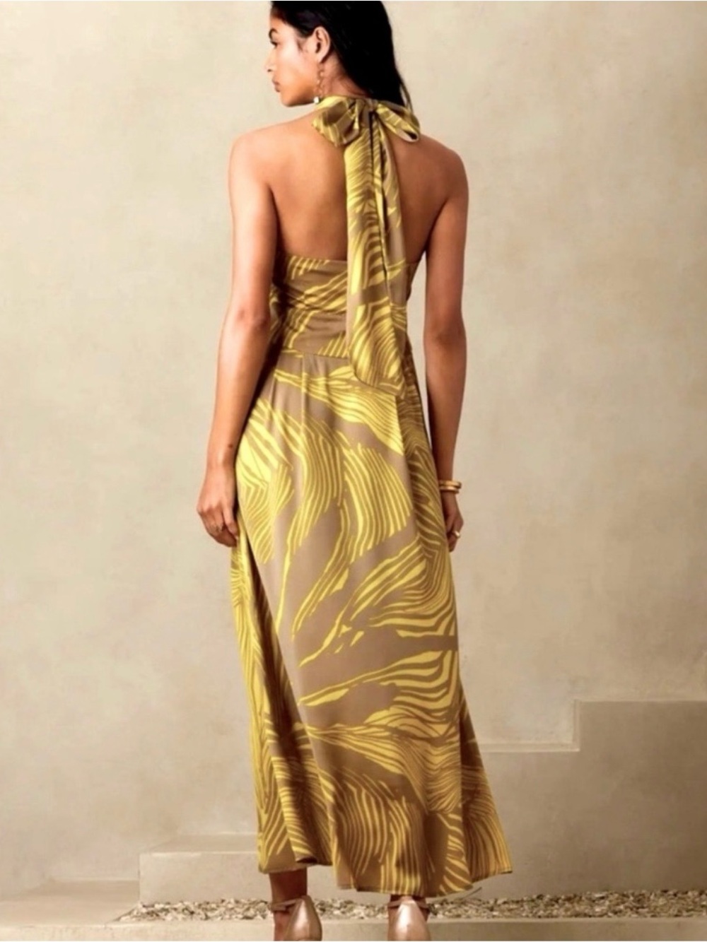 Banana Republic Yellow Patterned Taupe Maxi Dress - Women's Summer Dress - Picture 2 of 13